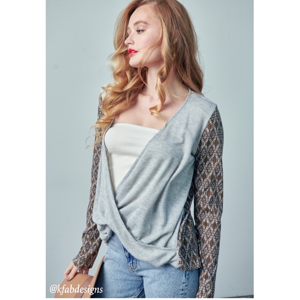 NEW! Boho Soft Surplice Color Block Printed Knit Top! - Picture 3 of 5